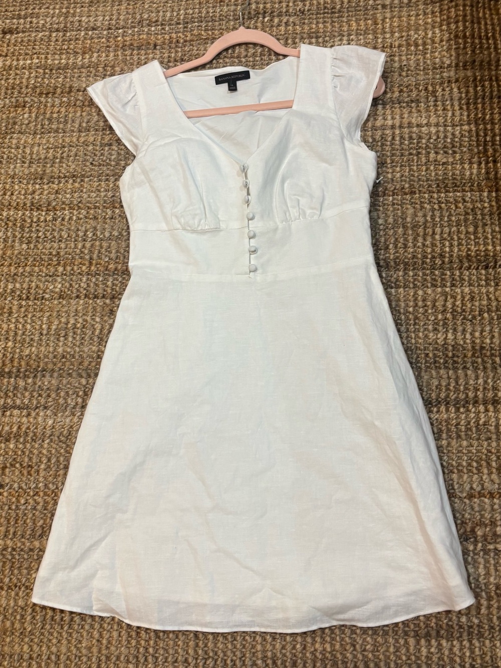 Banana Republic White Linen Cap-Sleeve Button Front Mini Dress